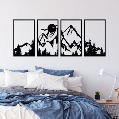 4-teiliges Metall Berg Wandkunst Dekor Set, große Bergwald Dekoration