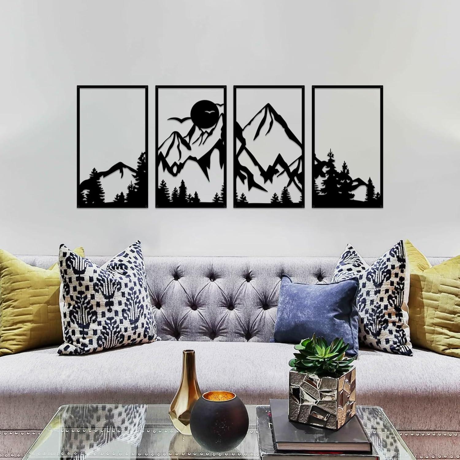 Berg Metall Wandkunst Set 4-teilig Bergwald Deko Rustikal 17x45.3 Zoll