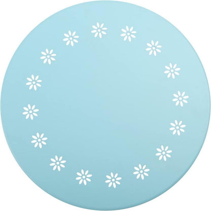 Outdoor Beistelltisch Blau mit Blumenausschnitten, Wetterfest, Stahl, Rund, Metall, für Patio, Hof, Balkon, Garten