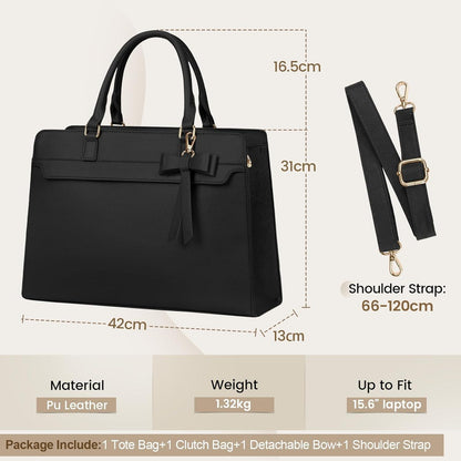Laptoptasche Damen 15.6 Zoll Schwarz PU Leder Umhängetasche