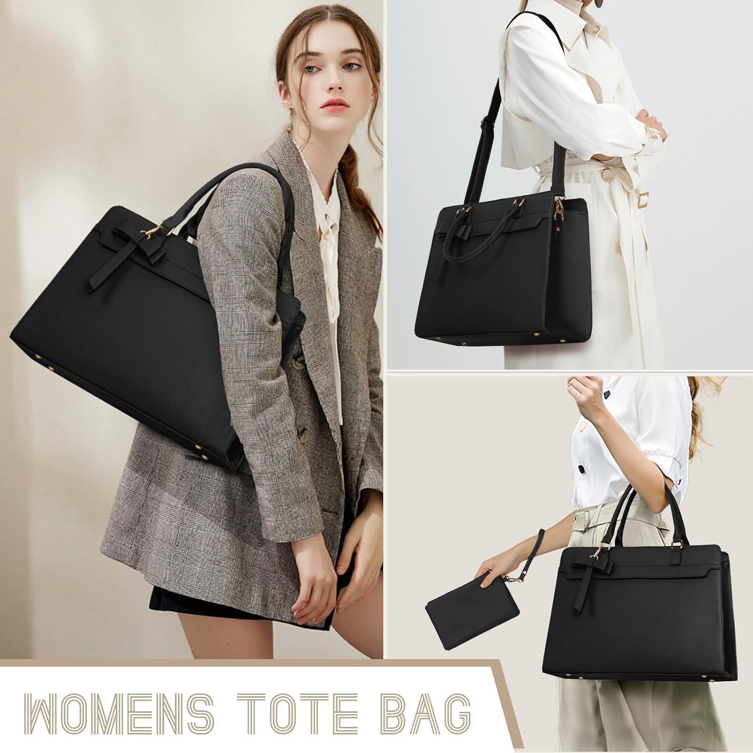RAINSMORE Handtasche Damen 15.6 Zoll Laptoptasche Schwarz