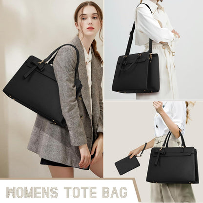 RAINSMORE Handtasche Damen 15.6 Zoll Laptoptasche Schwarz