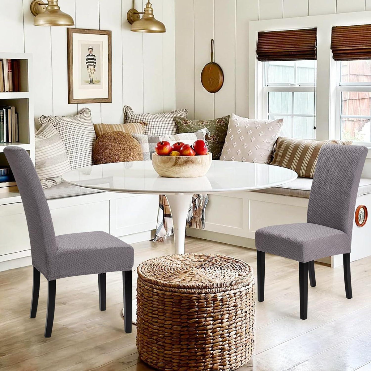 Stuhlhussen 6er Set Stretch Jacquard Dunkelgrau