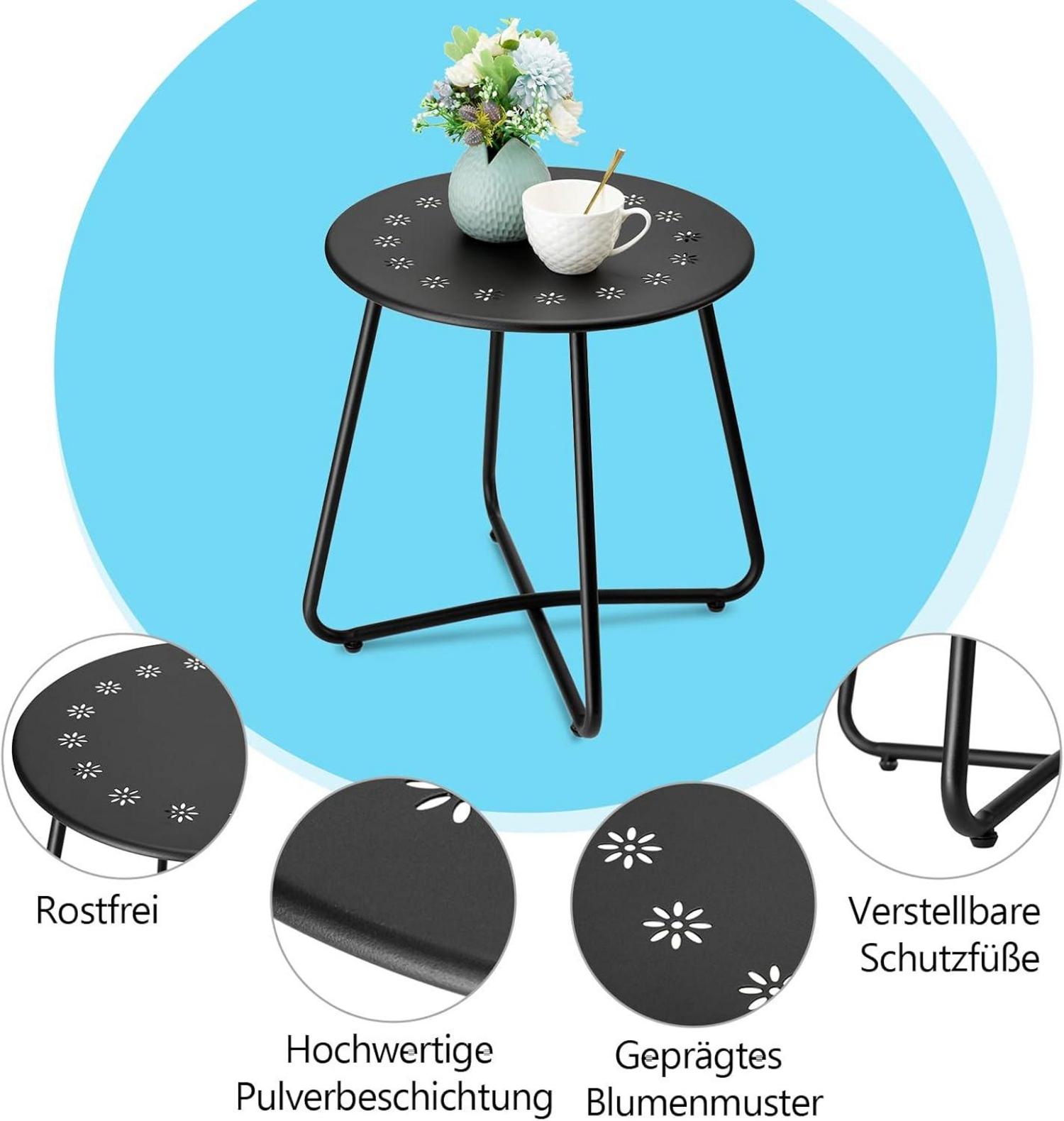 Outdoor Beistelltisch Metall Schwarz Blumenausschnitt wetterfest