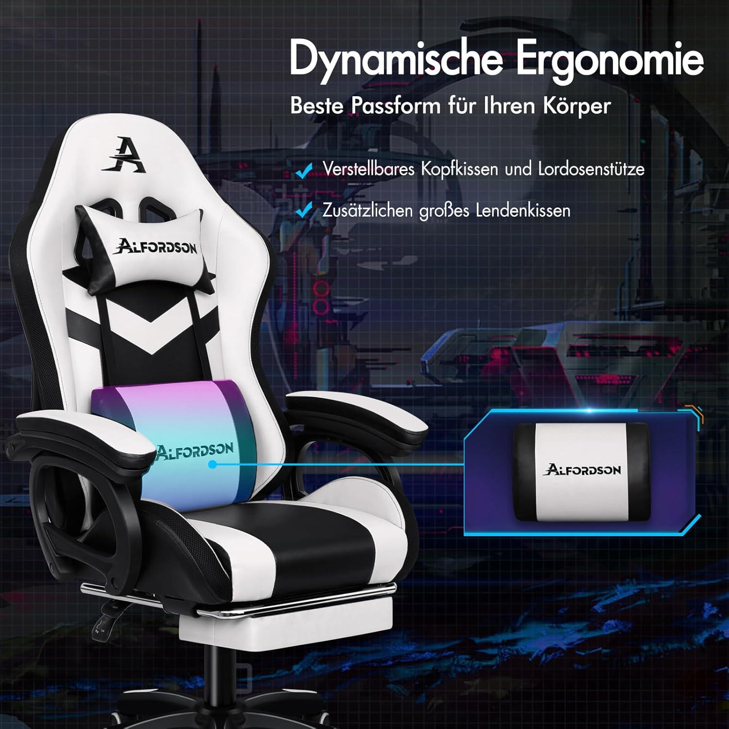 ALFORDSON Gaming Stuhl RGB LED Massage Fußstütze Ergonomisch