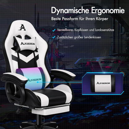 ALFORDSON Gaming Stuhl RGB LED Massage Fußstütze Ergonomisch