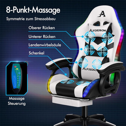 Gaming Stuhl LED RGB Beleuchtung Massage Fußstütze 180 kg