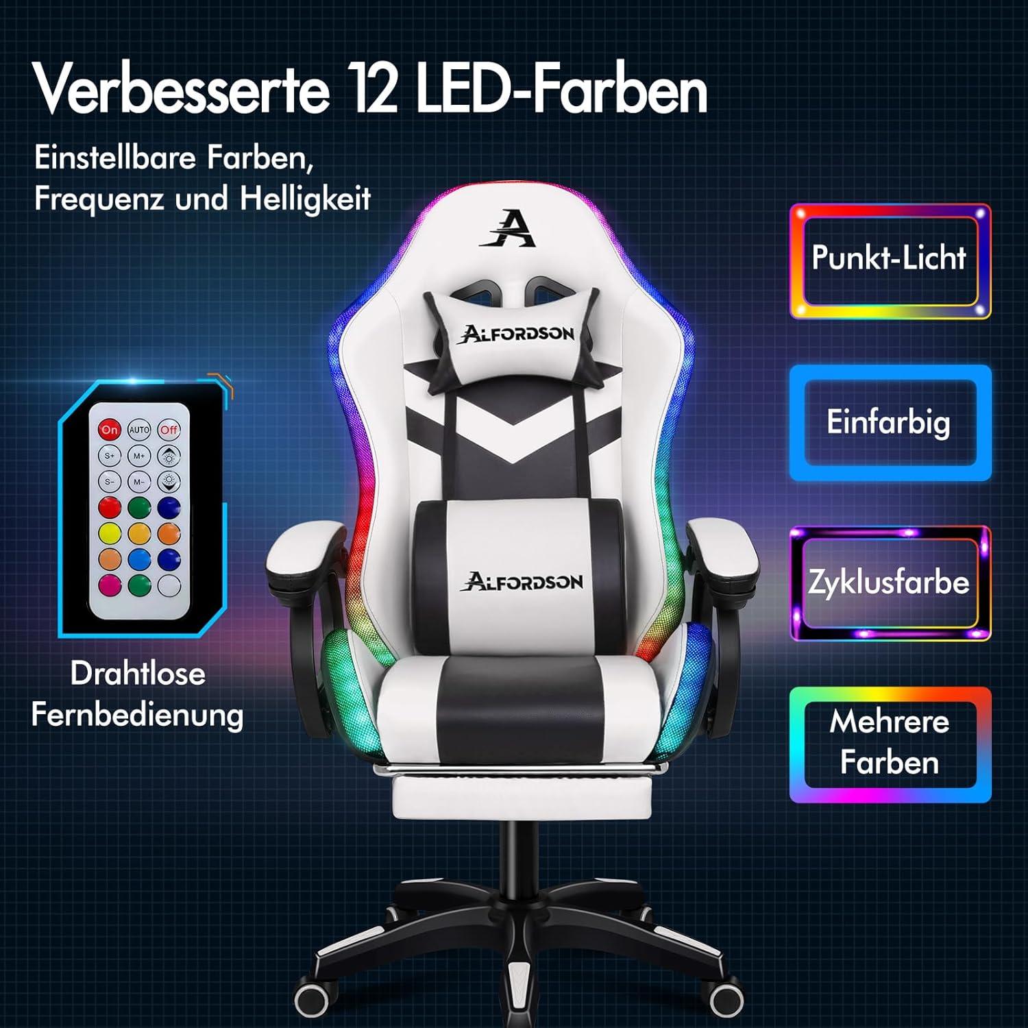 ALFORDSON Gaming Stuhl LED RGB Massage Fußstütze Rennstil