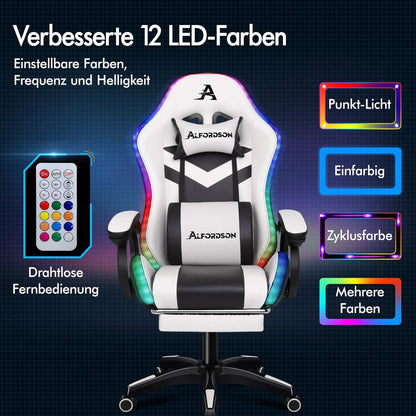ALFORDSON Gaming Stuhl LED RGB Massage Fußstütze Rennstil