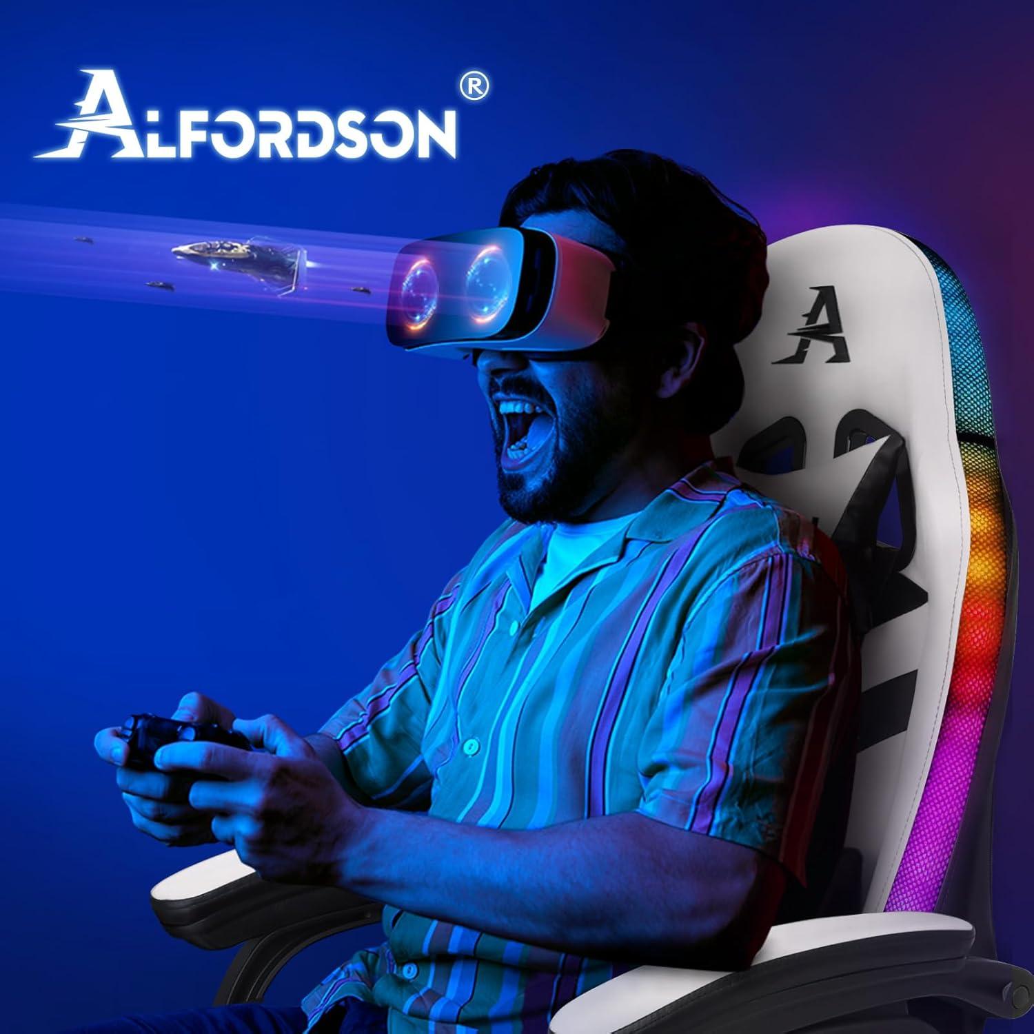 ALFORDSON Gaming Stuhl RGB LED Massage Fußstütze Ergonomisch