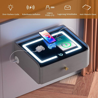 Nachttisch Hängend mit Ladefunktion LED-Beleuchtung weiß schwarz