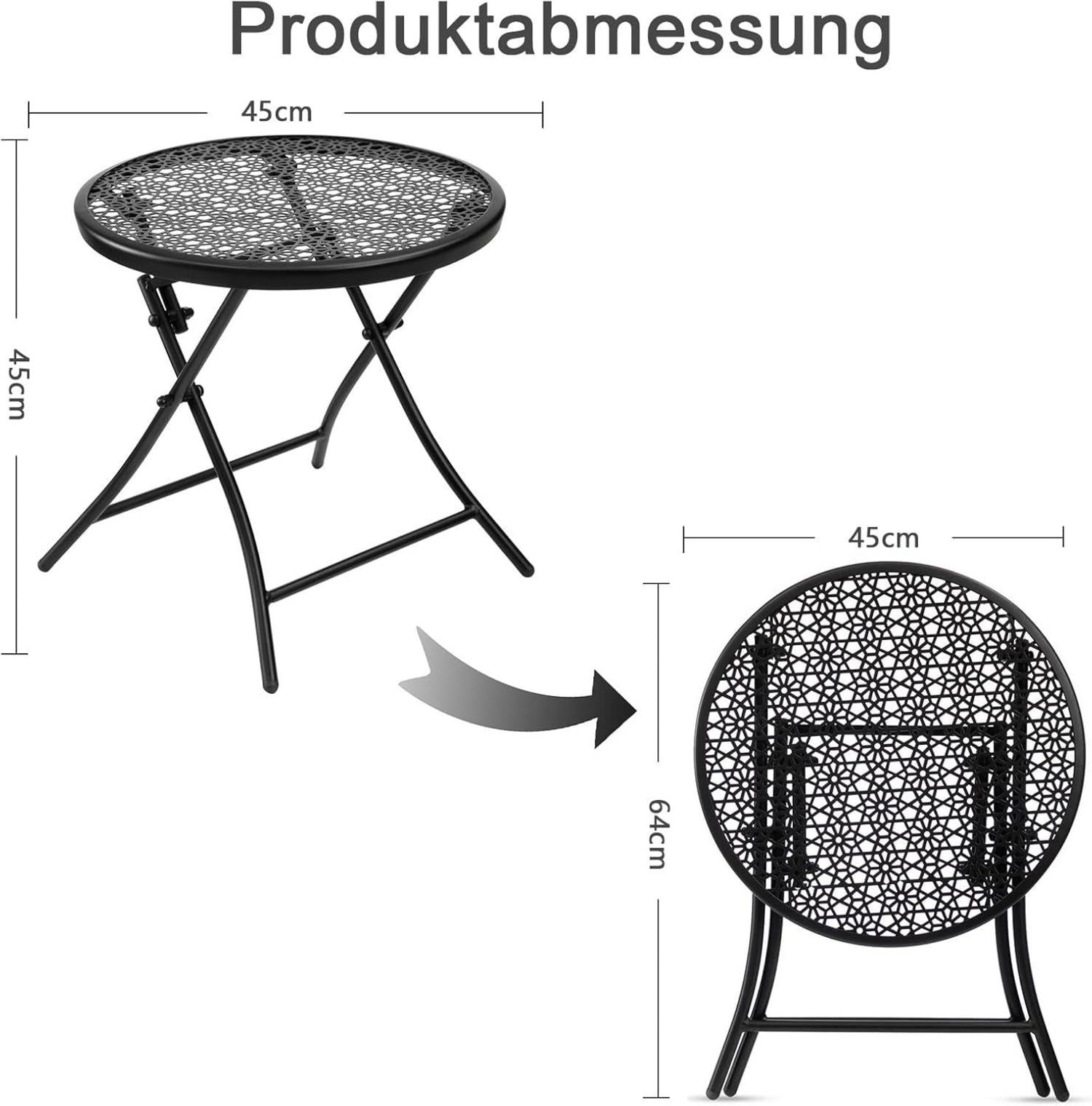 Faltbarer Outdoor Beistelltisch Metall Schwarz Blumenmuster
