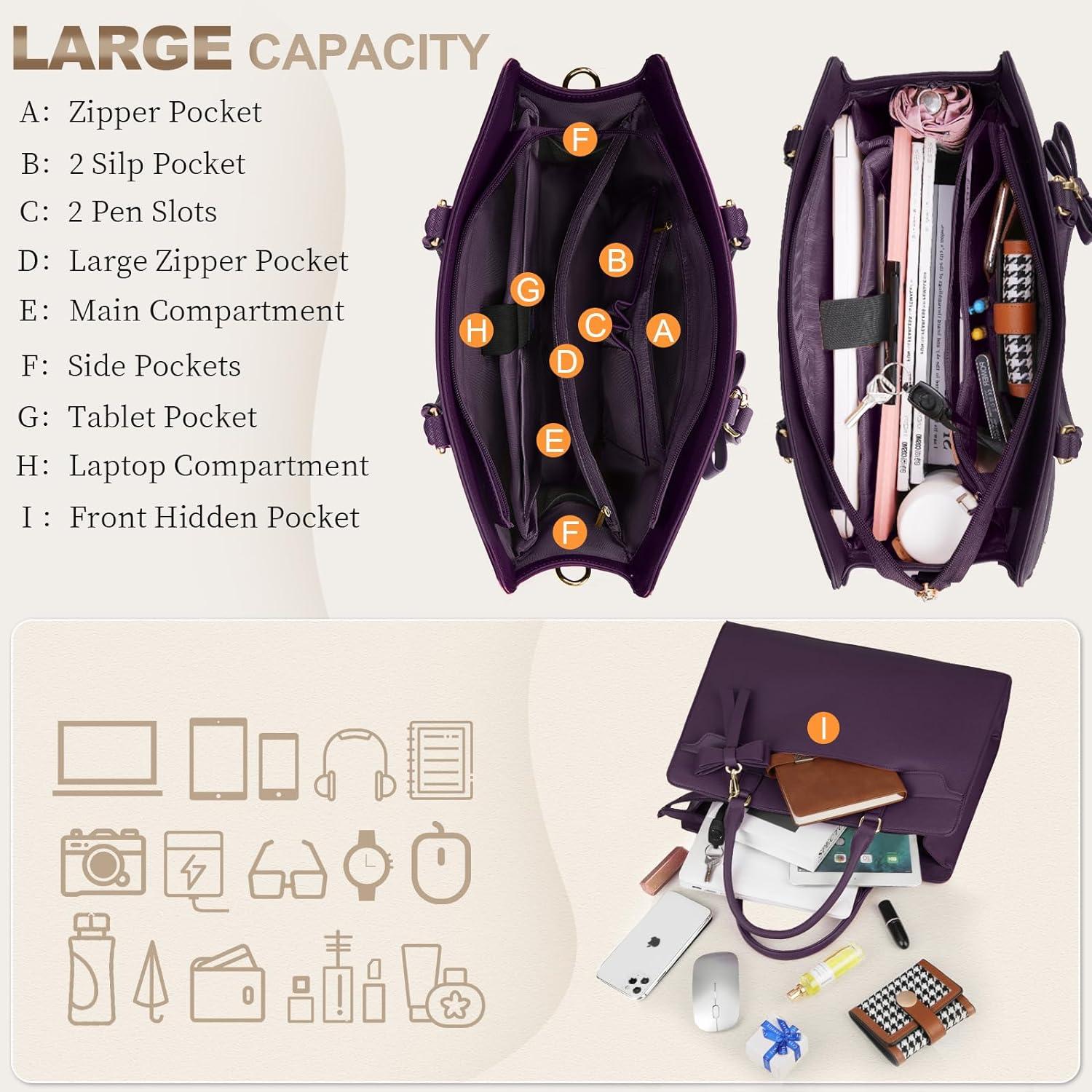 Große Damen Laptoptasche PU Leder Wasserdicht Geldbörse Set 15.6 Zoll