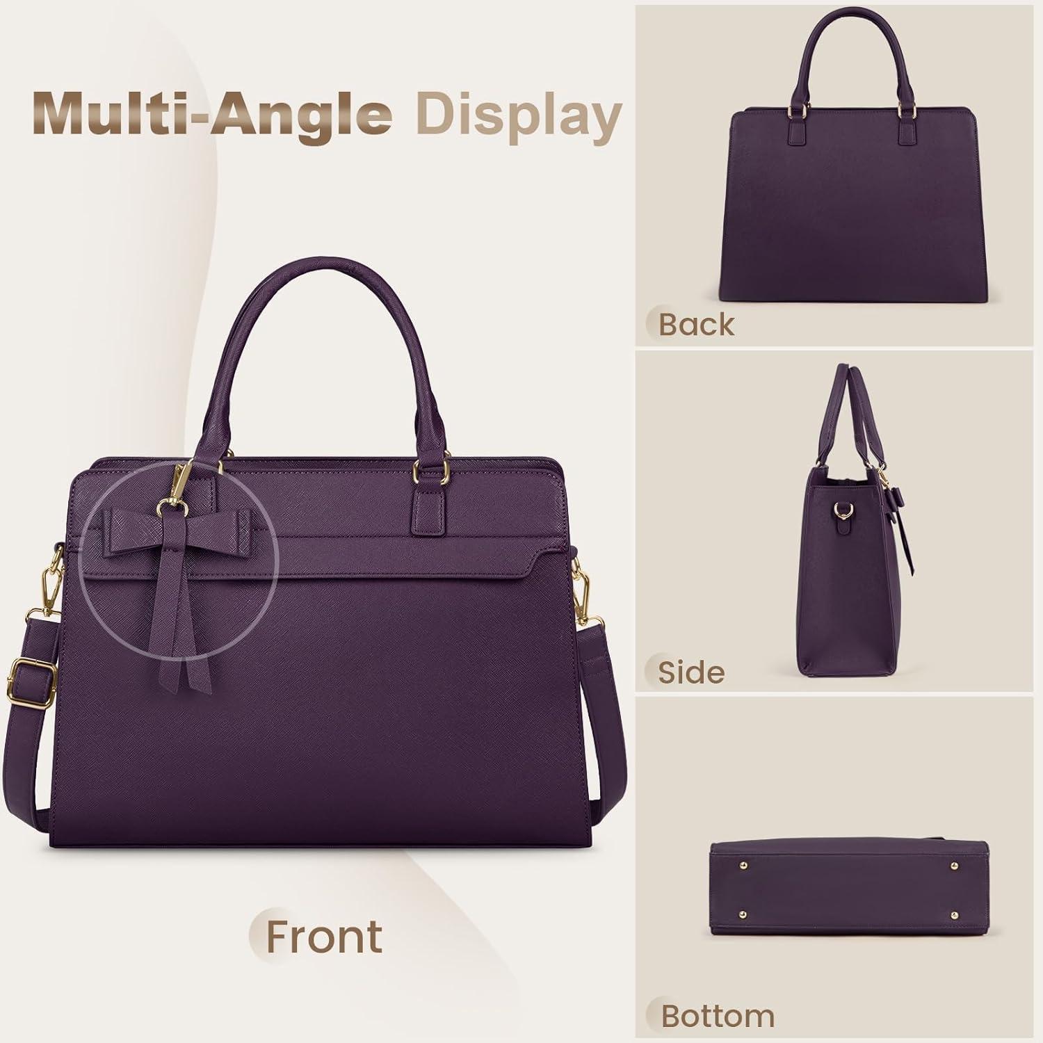 15,6 Zoll Laptoptasche Damen PU Leder Wasserdicht Umhängetasche 2-teilig Lila
