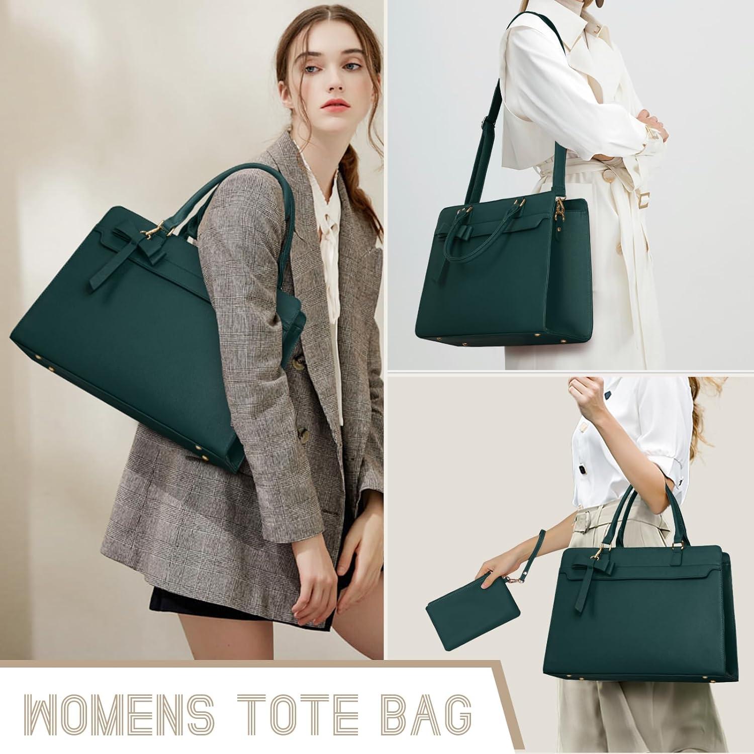 RAINSMORE Laptoptasche Damen 15.6 Zoll Wasserdicht PU Leder Umhängetasche Grün
