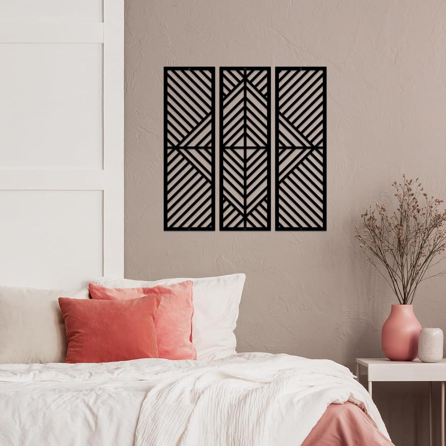Moderne Schwarz Metall-Wanddekoration Set Wohnzimmer Schlafzimmer 56x62 cm