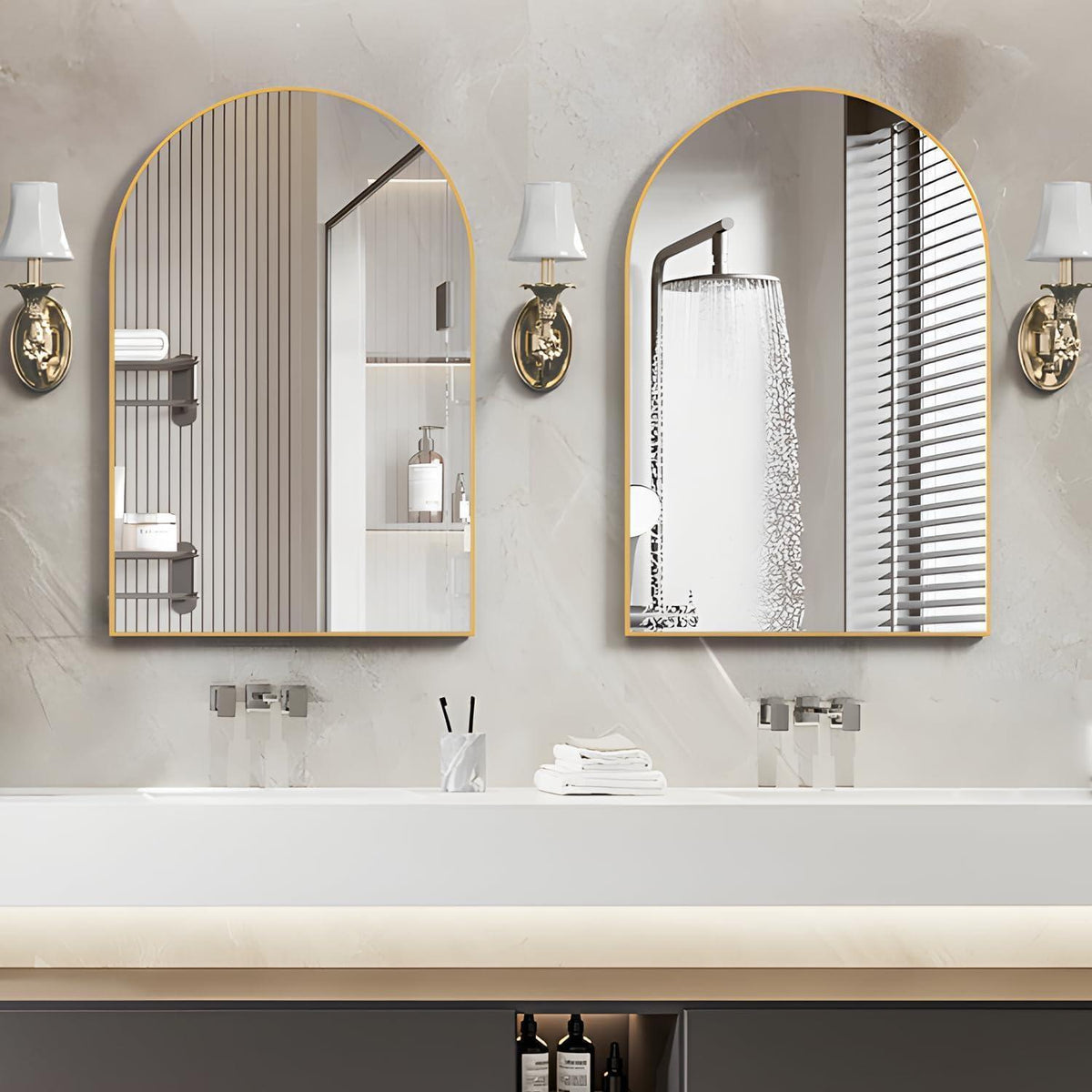Gewölbter Wandspiegel 60x90cm - 2er Set Gold