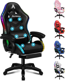 Gaming Stuhl LED RGB Massage Fußstütze Ergonomisch Schwarz