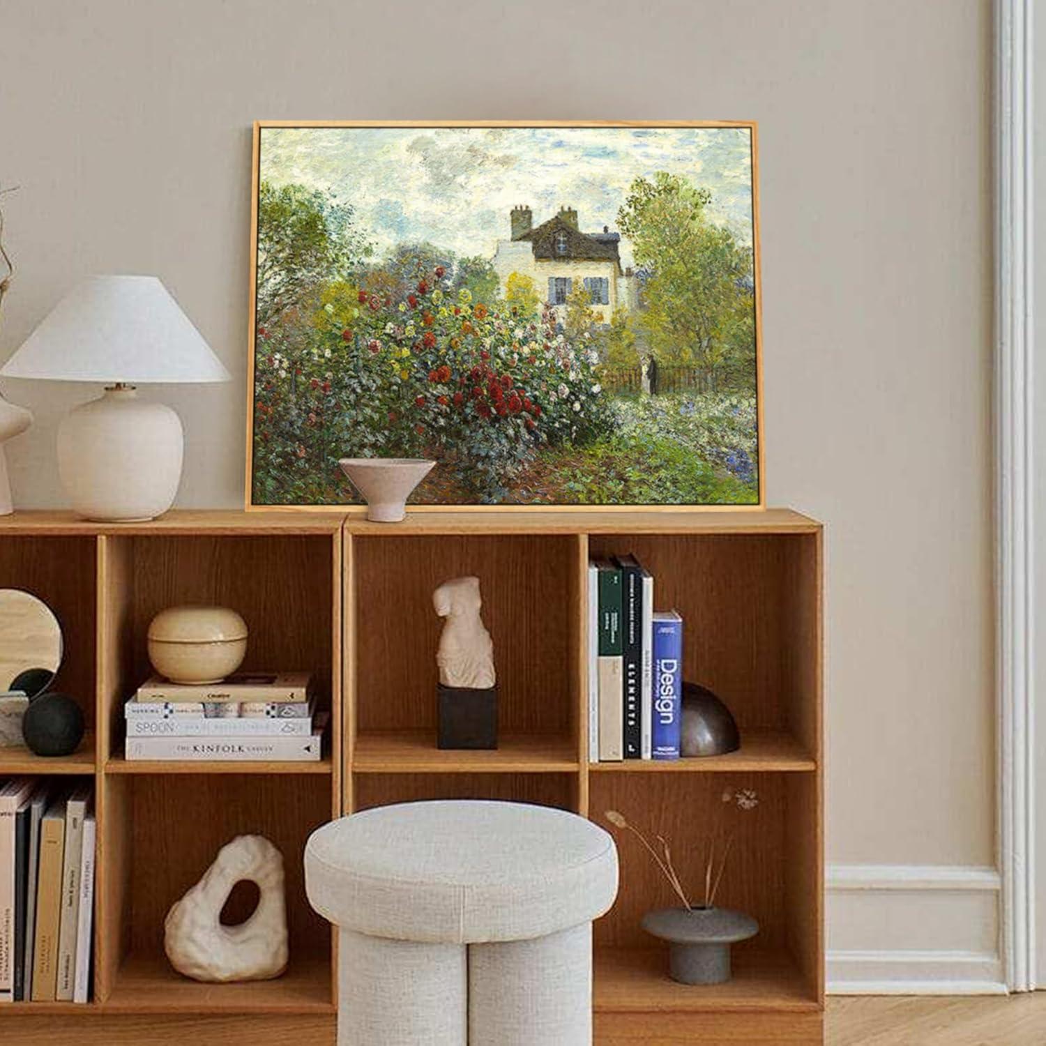 Vintage Leinwand Bilder mit Holzrahmen 30x40 cm Claude Monet Rose Garten Aesthetic Wall Art
