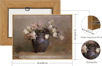Vintage Rosen in Vase Leinwandbild mit Holzrahmen 30x40cm - Wanddekoration
