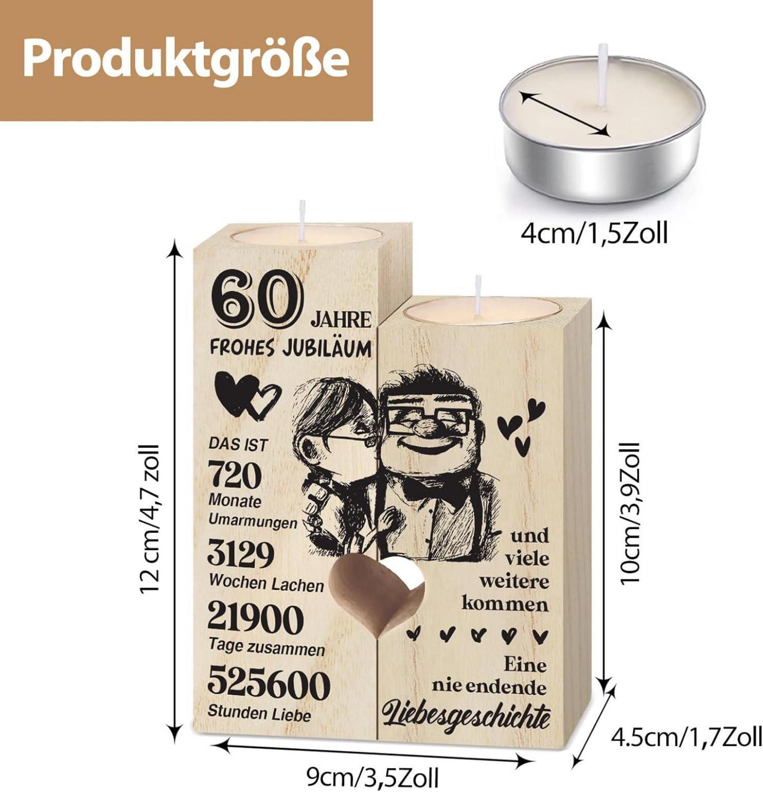 Hochwertiger Holz Kerzenständer für Diamantene Hochzeit - 60. Hochzeitstag Geschenk - Dekoration für Paare & Ehepartner