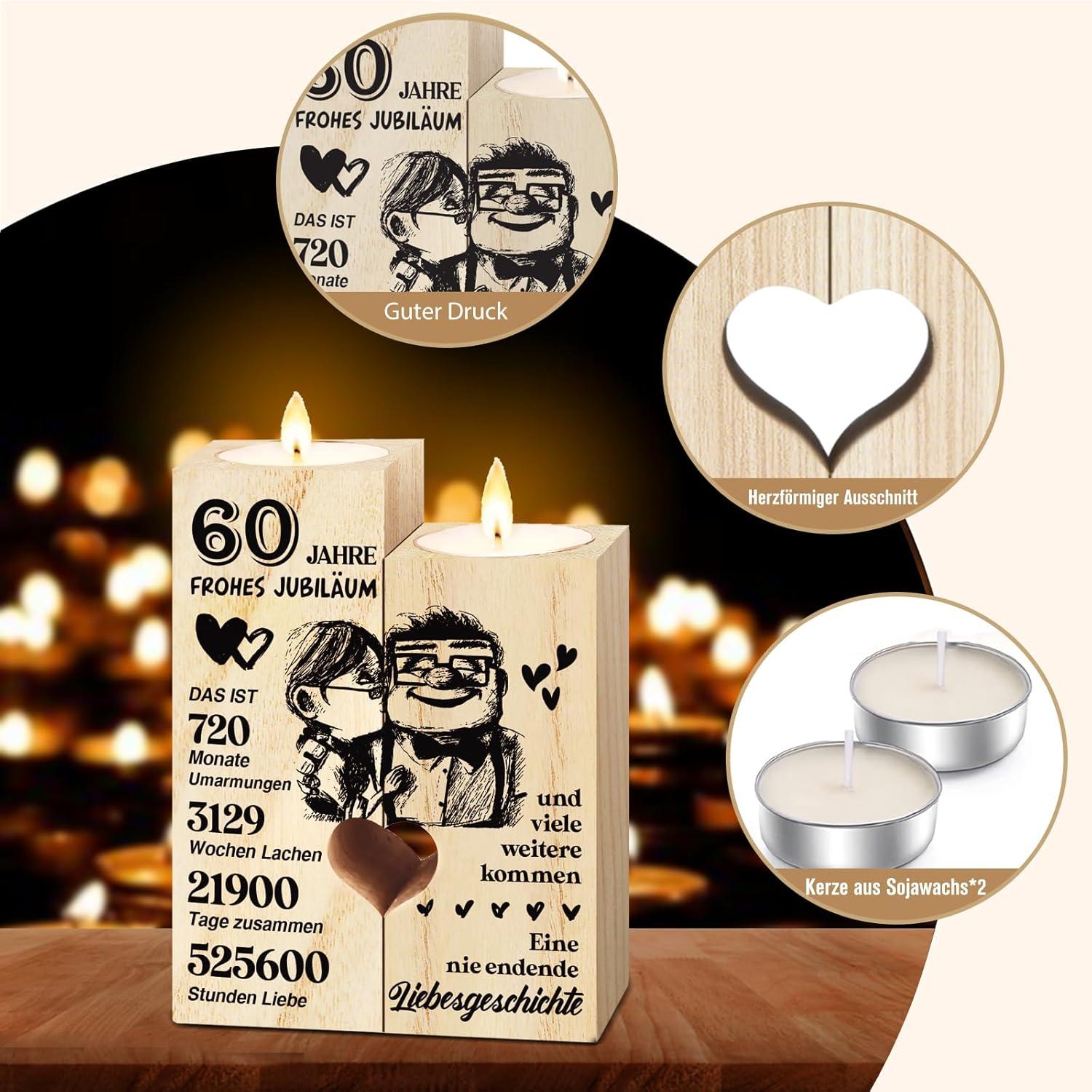 Diamantene Hochzeit 60. Geburtstag Kerzenständer Holz Deko