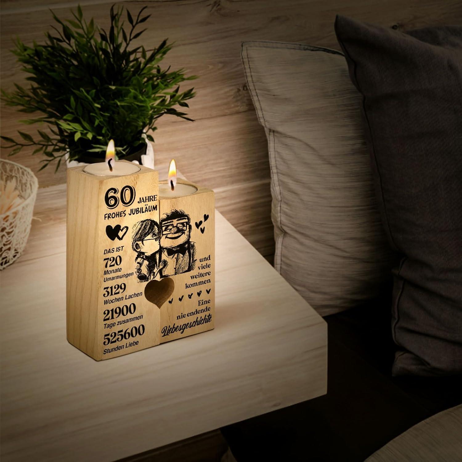 Diamantene Hochzeit Kerzenständer Holz Deko 60. Hochzeitstag Geschenk