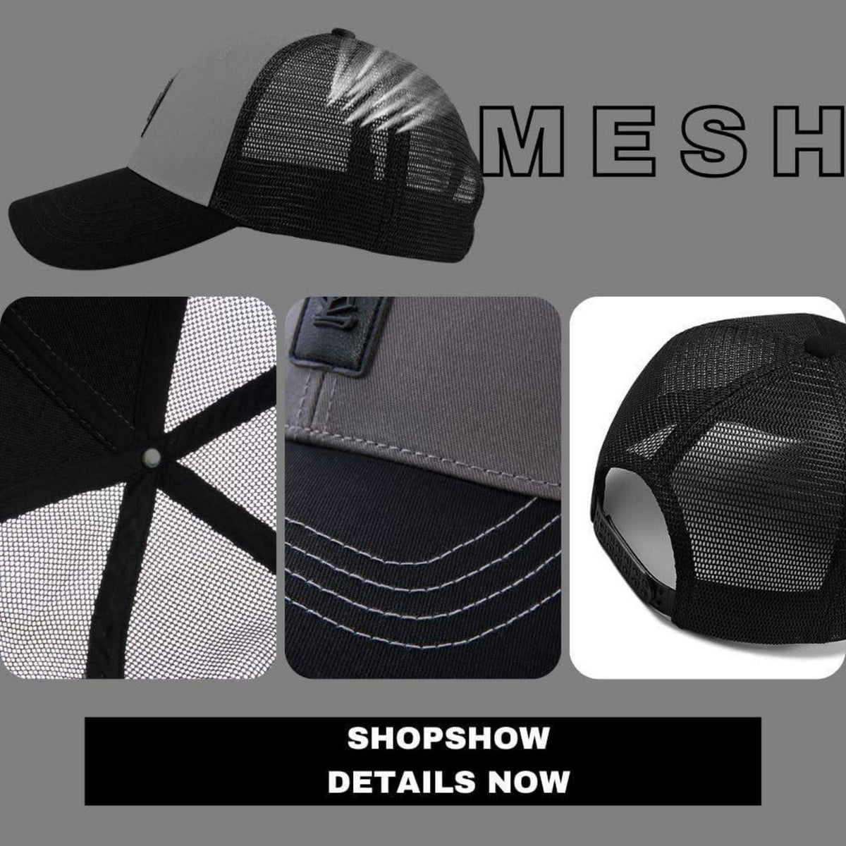 Baseball Cap Unisex Sommer Mesh Atmungsaktiv Größe M Grau