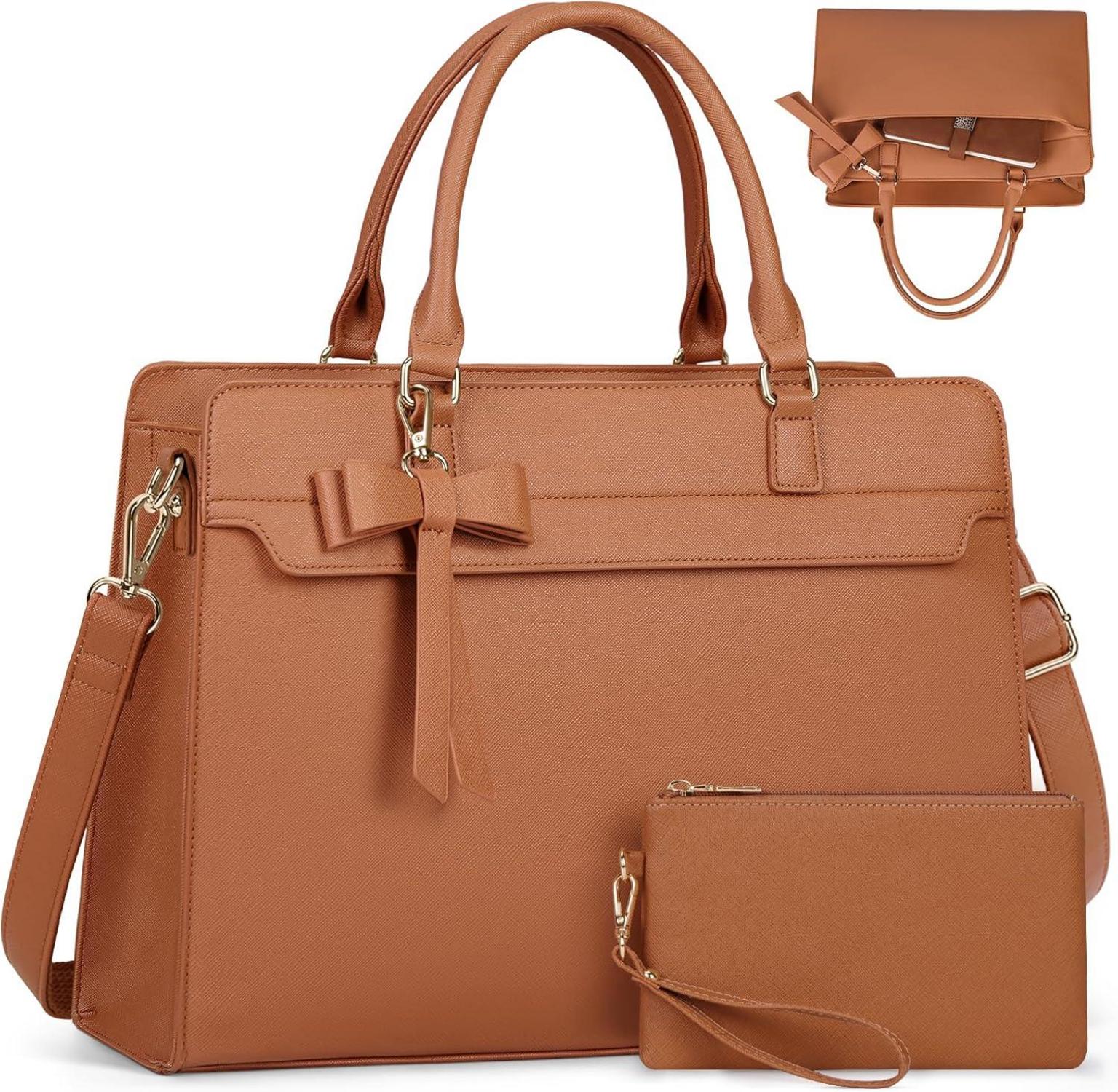 Moderne RAINSMORE Laptoptasche Damen Set Braun