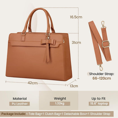 Laptoptasche Damen Groß 15.6 Zoll PU Leder Wasserdicht Braun