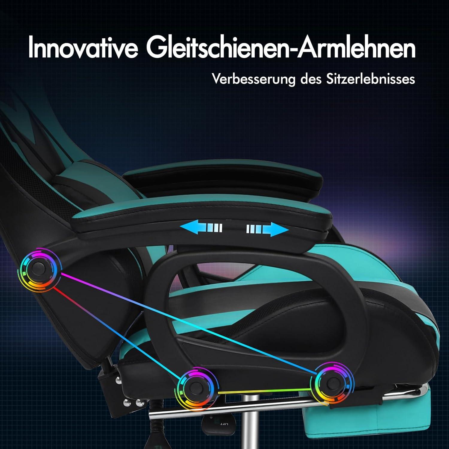 ALFORDSON Gaming Stuhl RGB LED Massagesessel Fußstütze Cyan