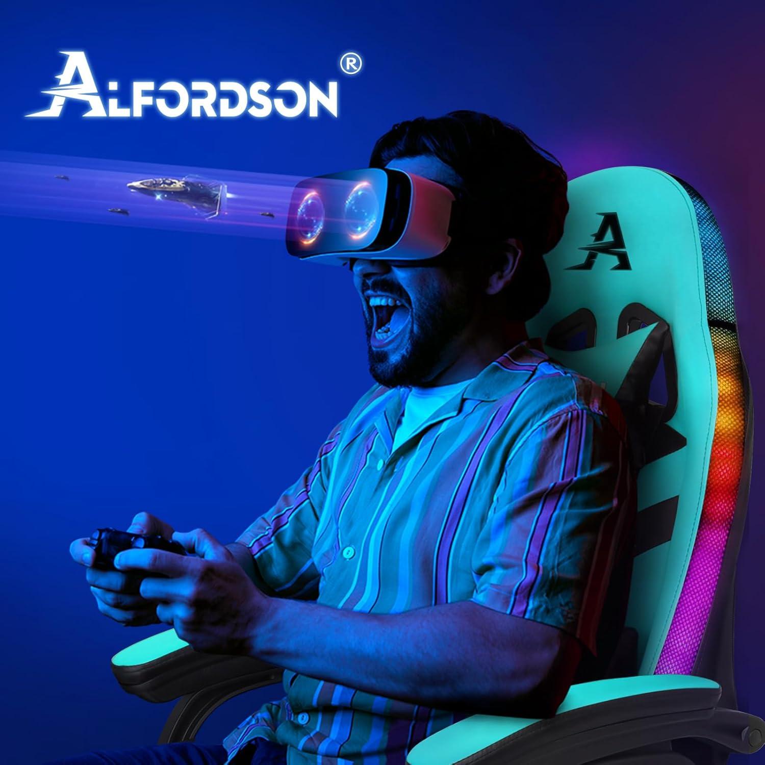 Gaming Stuhl mit LED RGB Beleuchtung und Massagefunktion, Cyan