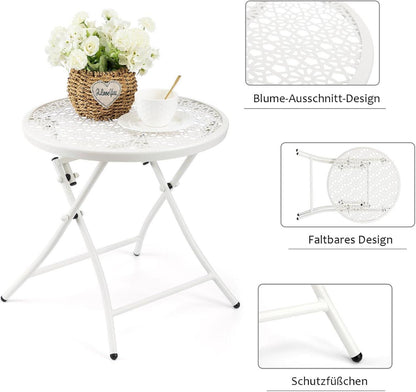 Faltbarer Outdoor Beistelltisch Metall Blume Terrasse Balkon