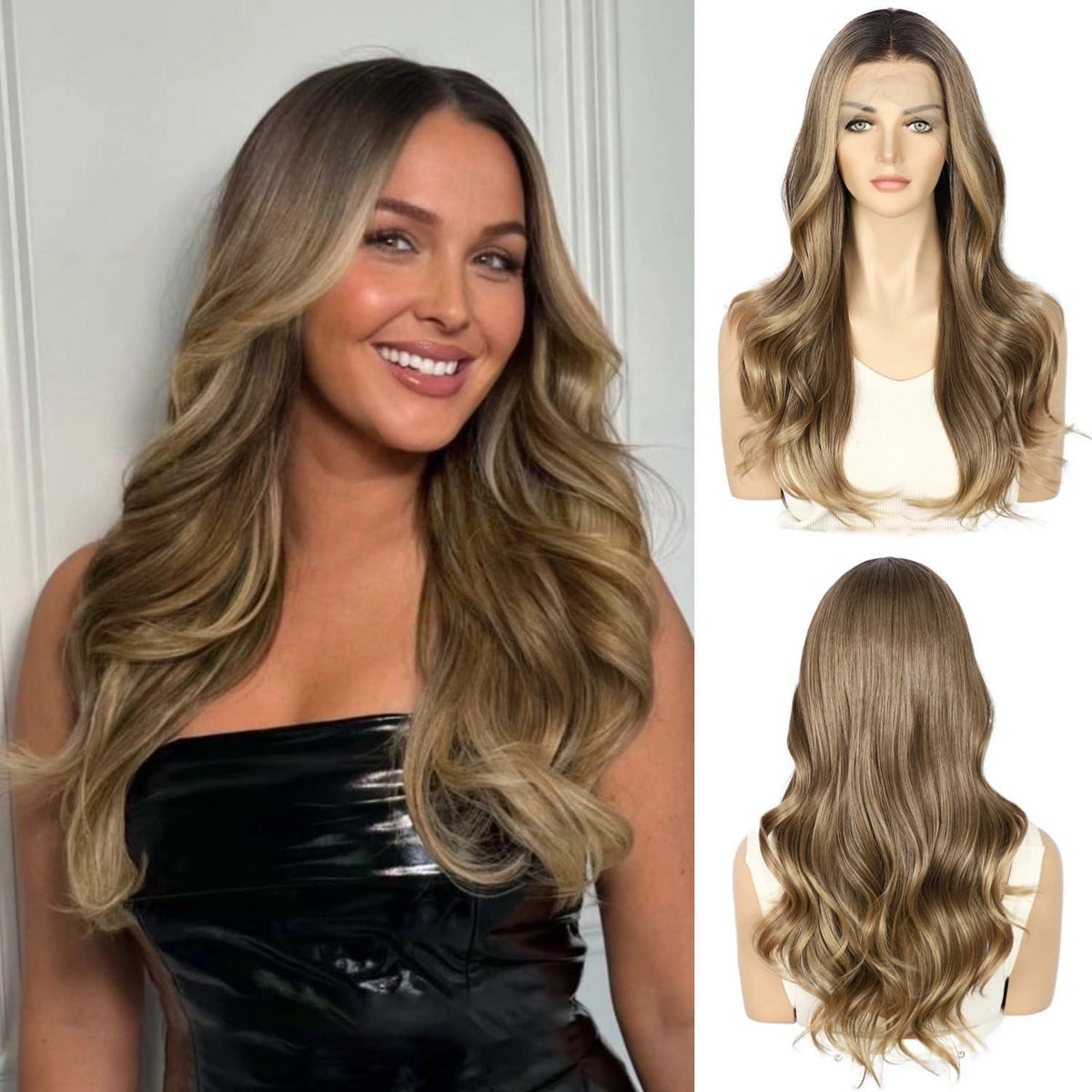 Braune Körperwelle Lace Front Perücke 22 Zoll Synthetisch