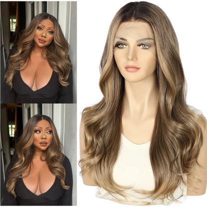 Braune Körperwelle Lace Front Perücke 22 Zoll Synthetisch