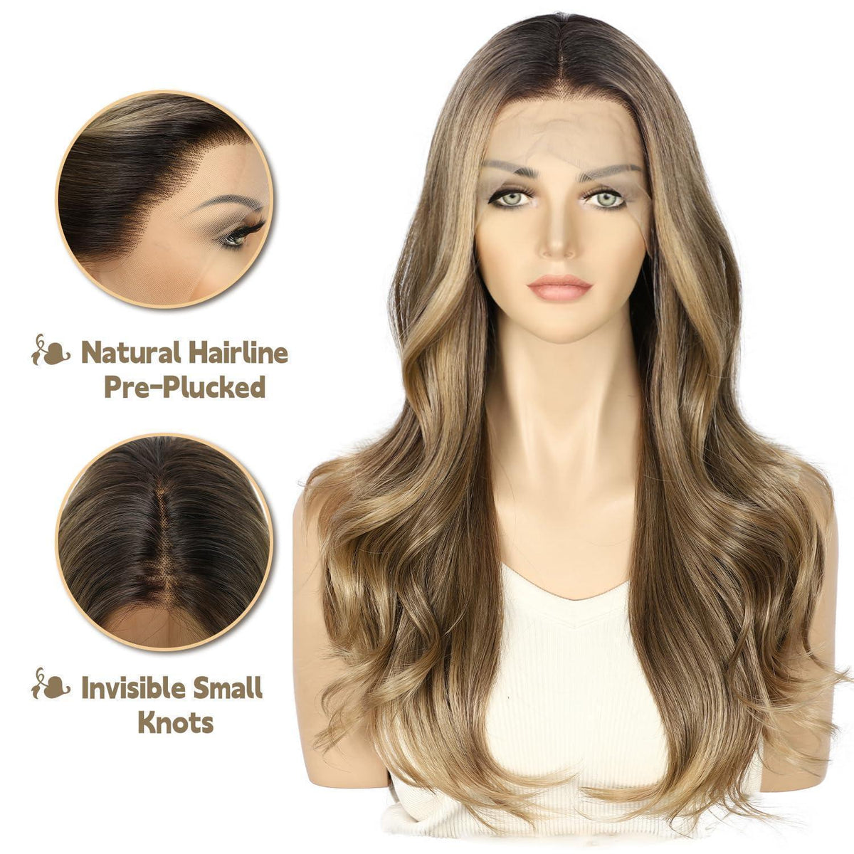 Braune Körperwelle Lace Front Perücke 22 Zoll Synthetisch