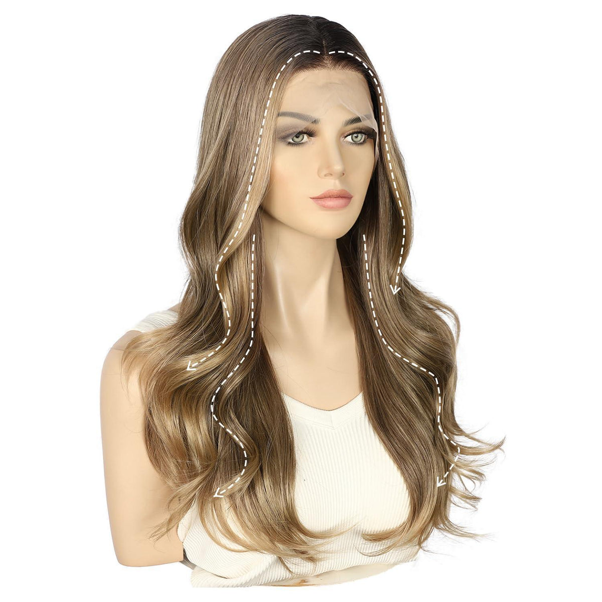 Braune Körperwelle Lace Front Perücke 22 Zoll Synthetisch