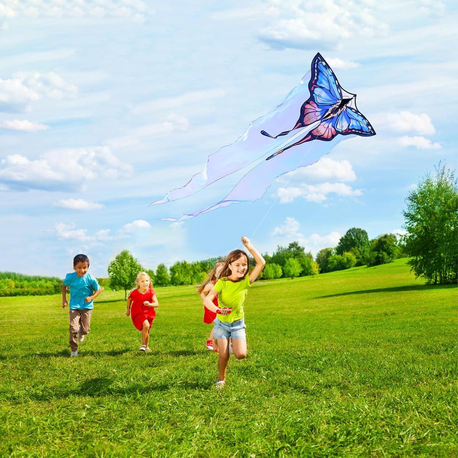 Großer Tüll-Schmetterlings-Drachen starkes Skelett einfache Montage Blau