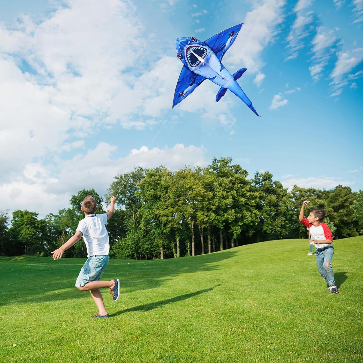 Dreiköpfiger Hai Drachen für Kinder & Erwachsene, leicht zu fliegen