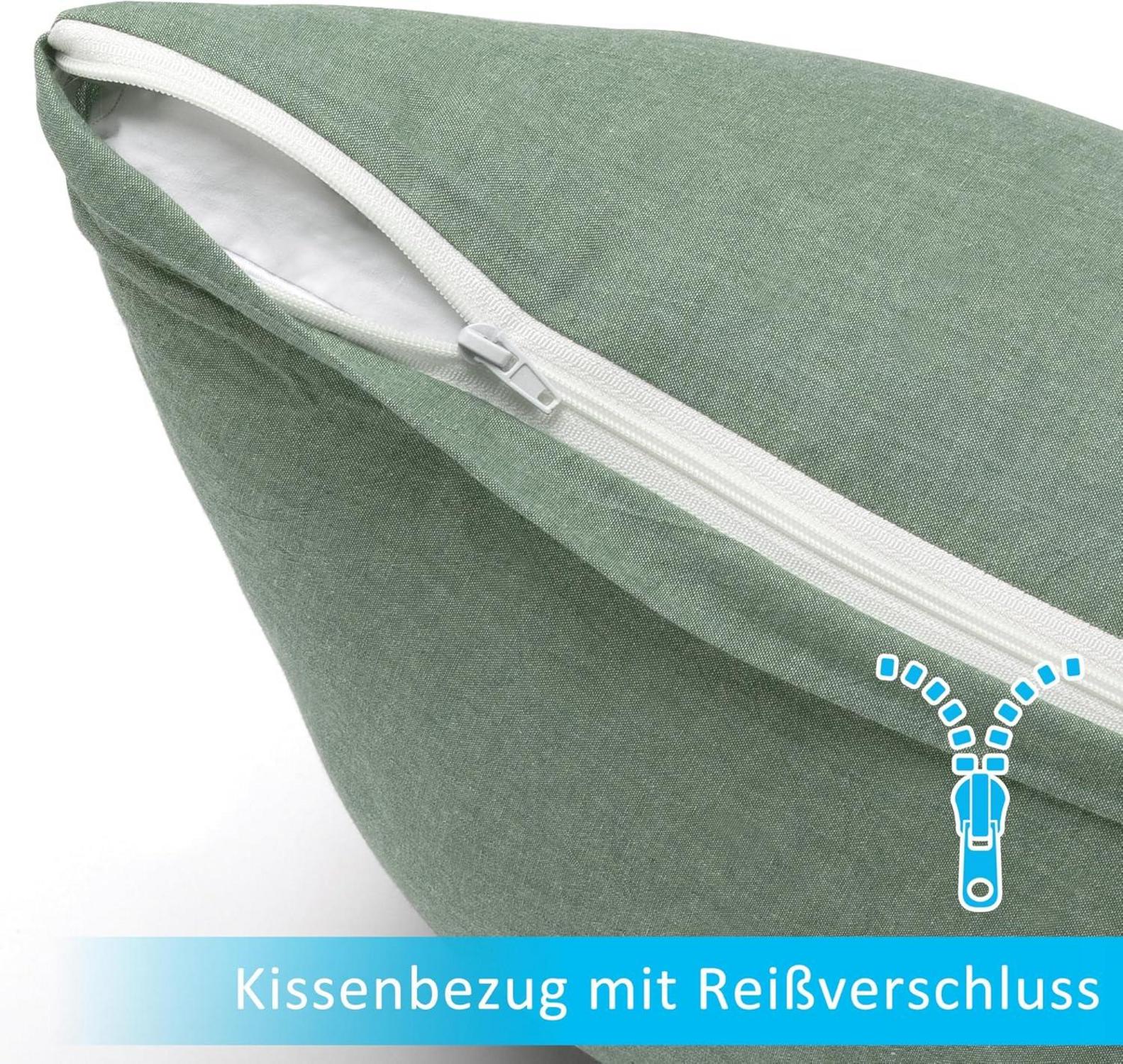 2er Set Kissenbezug 40x70 cm Grün Baumwolle Reißverschluss Oeko-TEX