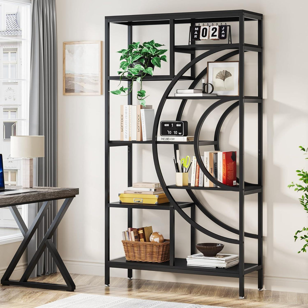 Industrielles Bücherregal 179cm – 8-Stöckig, Schwarz