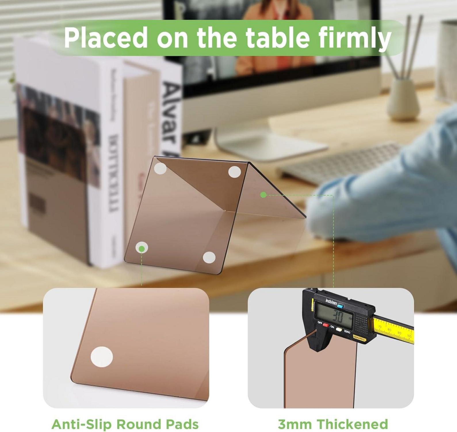 Acryl Buchstützen Set Braun Transparent Rutschfest 6 Stück