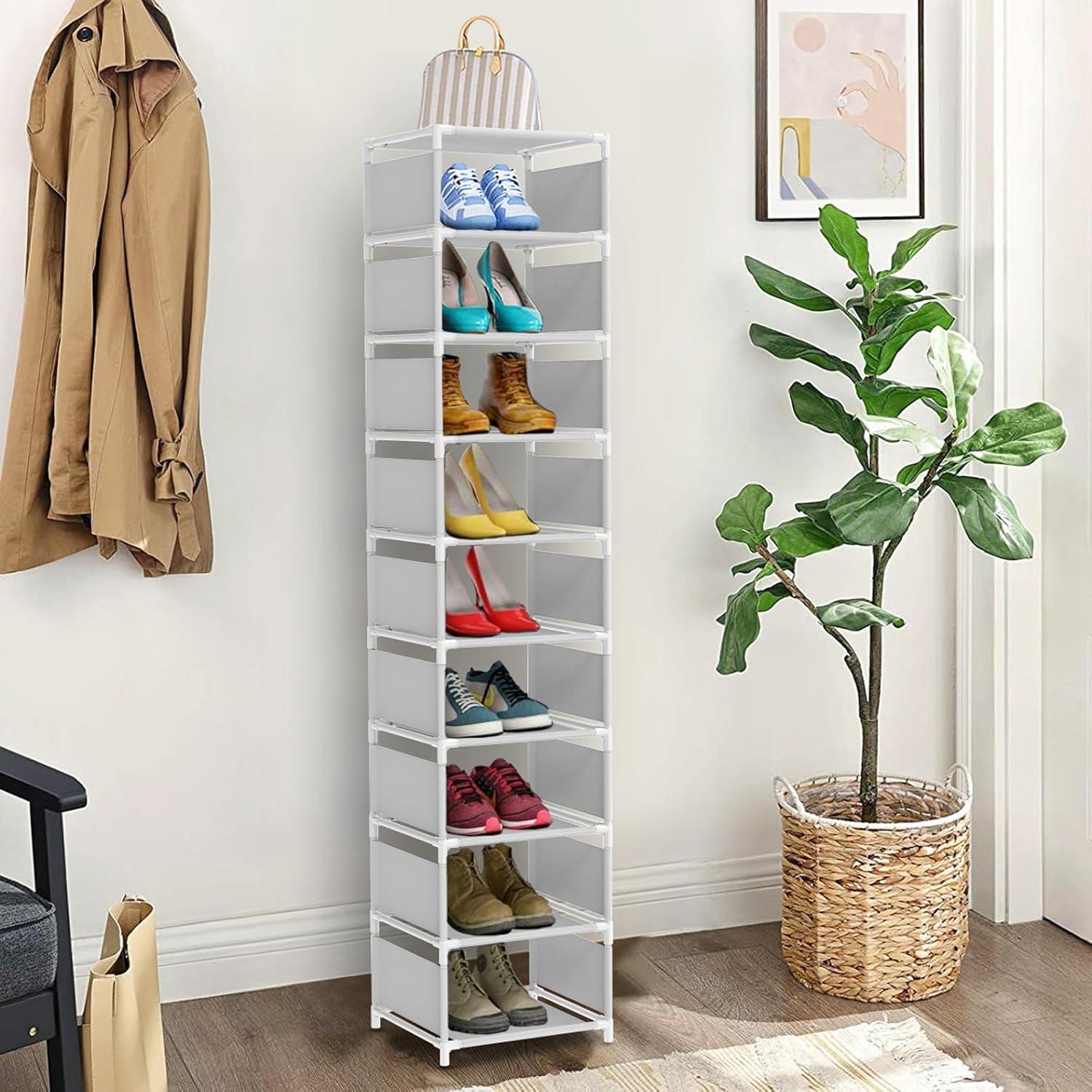 esonstyle 10 Ebenen Metall Schuhregal weiß - Platzsparende Schuhaufbewahrung