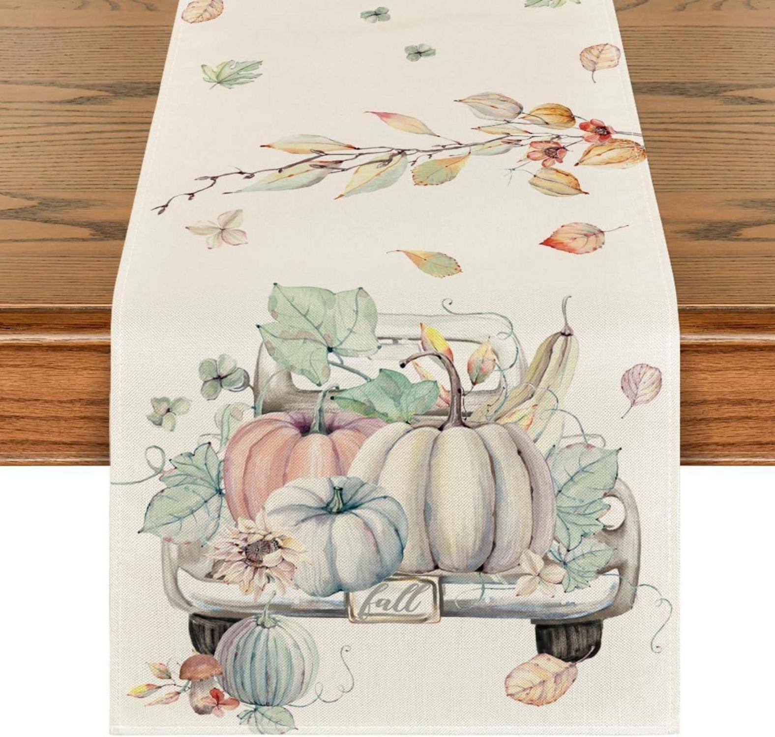 Aquarell Kürbisse Herbst Tischläufer 40x140 cm Beige