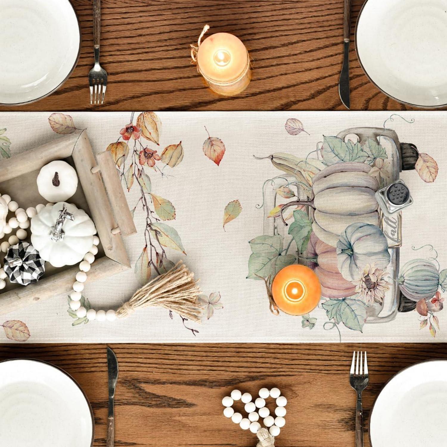 Artoid Mode Aquarell Kürbisse Lastwagen Herbst Tischläufer 40x100 cm Beige