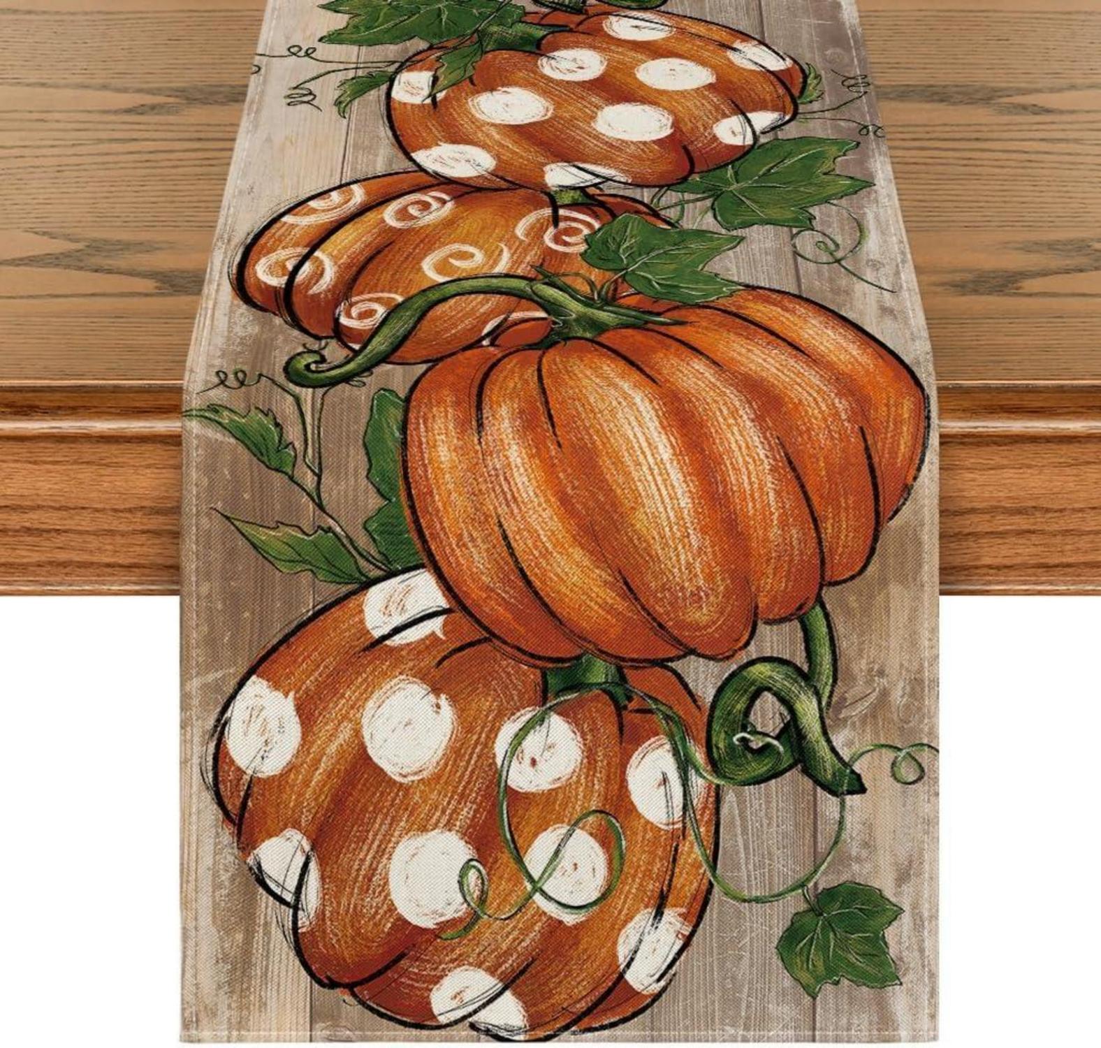 Herbst Tischläufer Kürbisse Blätter Urlaub Dekor 40x140cm Braunschwarz