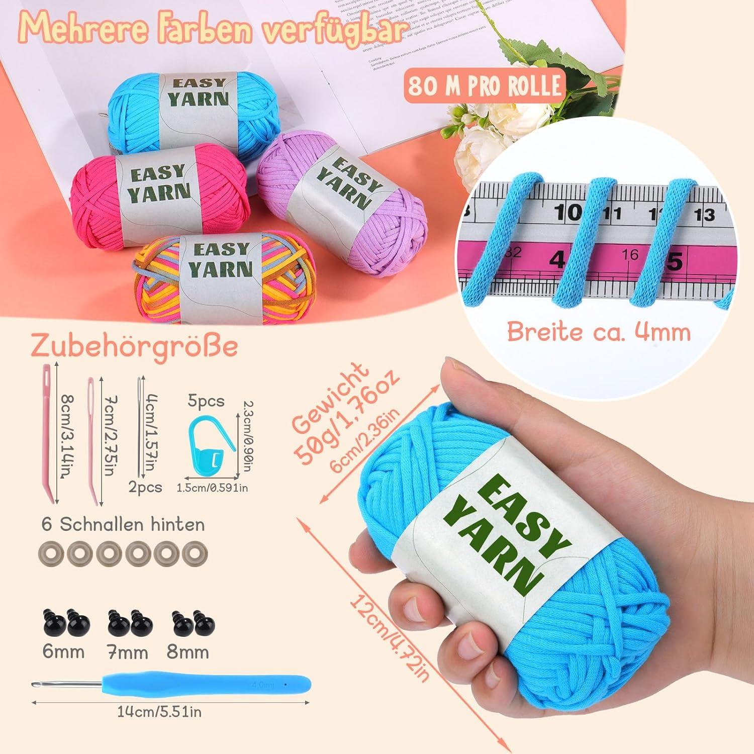 4er Set Easy Yarn Anfängergarn Häkelset Häkelzubehör 200g