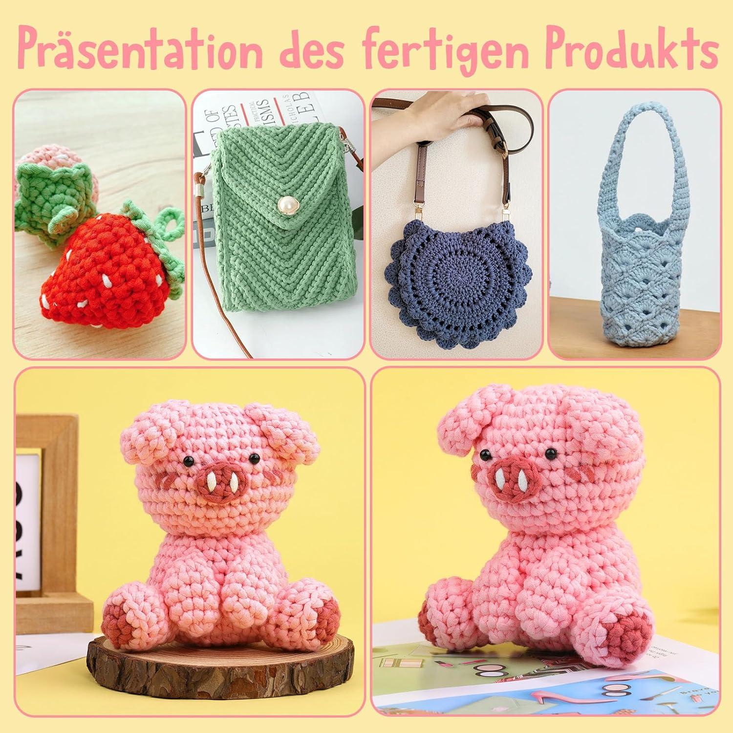 4er Set Easy Yarn Häkelgarn Anfänger Wolle mit Zubehör Lila Rosa Blau Rot