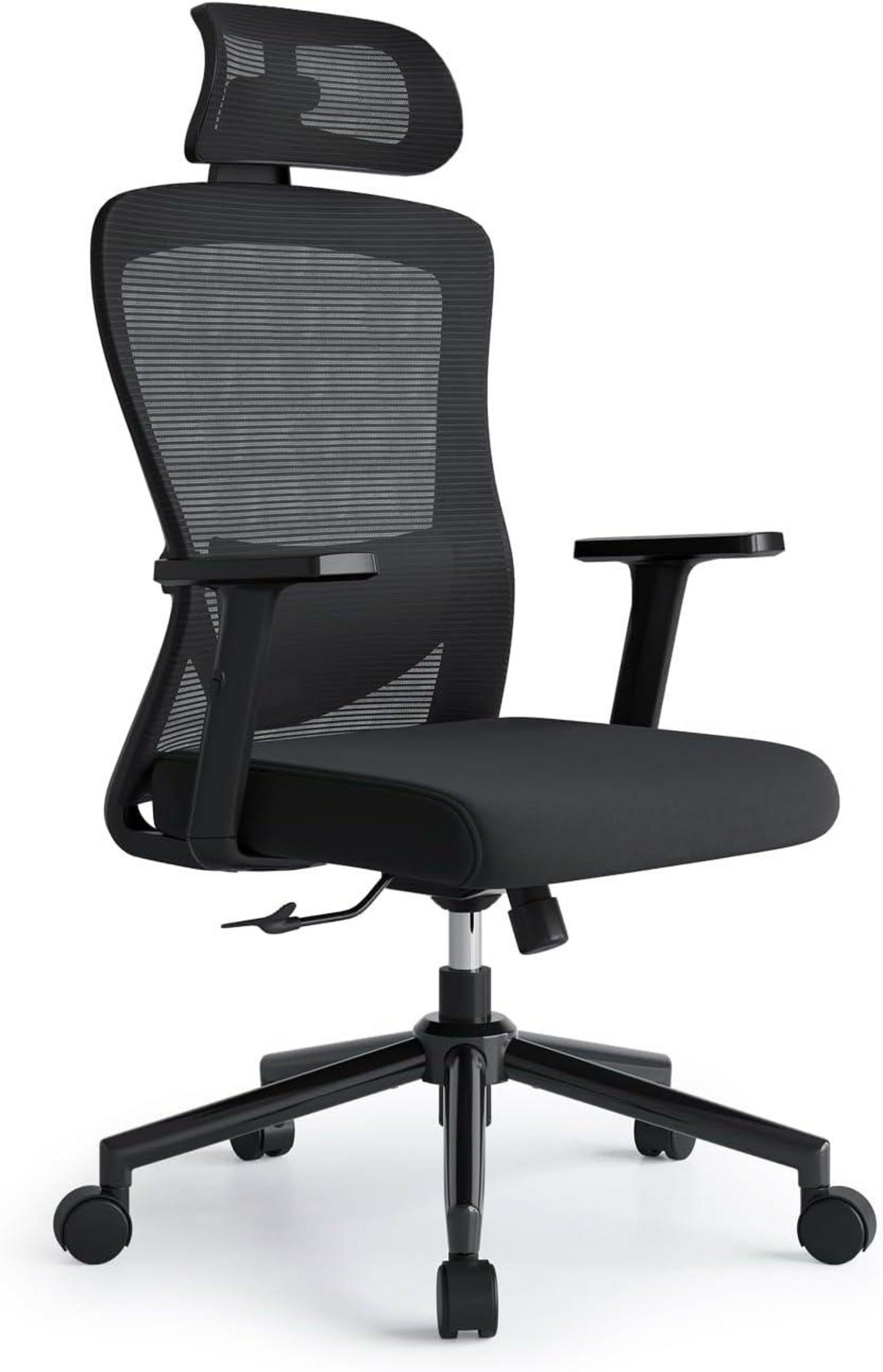 Ergonomischer Schwarzer Bürostuhl mit Lendenwirbelstütze & Kopfstütze