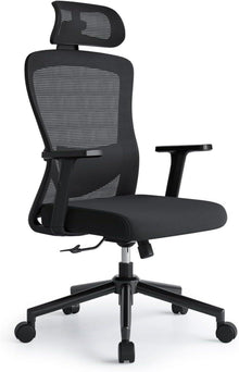 Ergonomischer Schwarzer Bürostuhl mit Lendenwirbelstütze & Kopfstütze